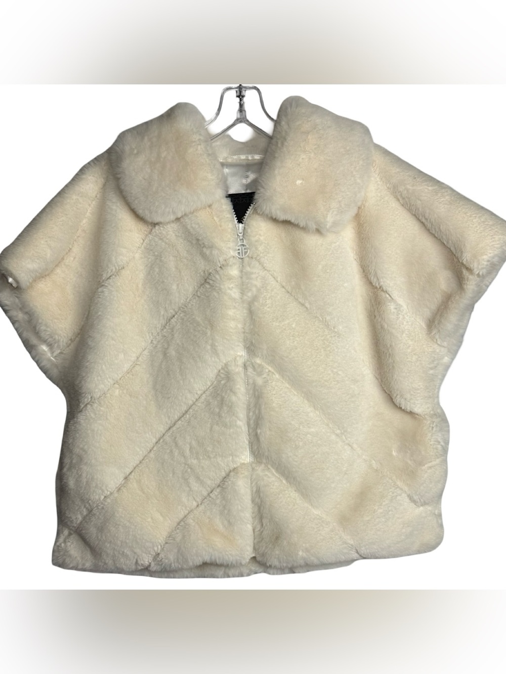 NWT Furious Fur Copenhagen Ivory Faux Fur Short Sleeve Zip Vest Size S